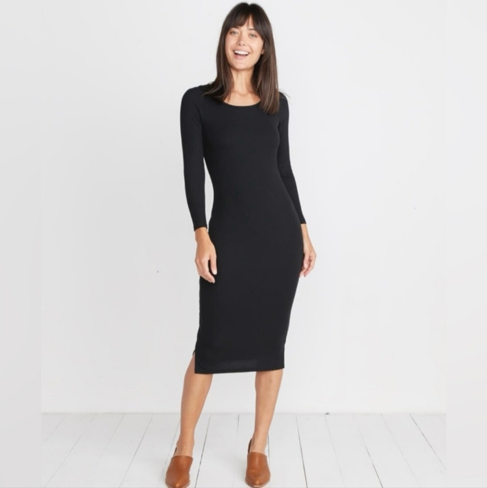 Marine Layer Black Lexi Rib Long Sleeve Midi Dress